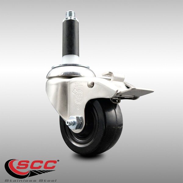Service Caster 3 Inch 316SS Hard Rubber Swivel 3/4 Inch Expanding Stem Caster Lock Brake SCC SCC-SS316TTLEX20S314-HRS-34 - main